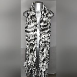 Charter Club Black White Houndstooth Fringe Scarf Wrap One Size Black and White